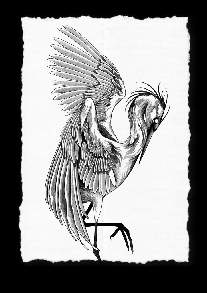 Flash tatouage héron grue disponible - Anne Bonny Ink