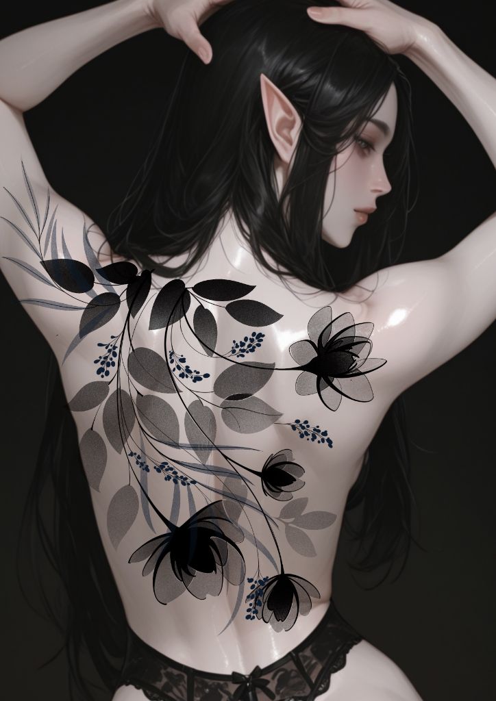 Flash tatouage dos floral blackwork - Anne Bonny Ink